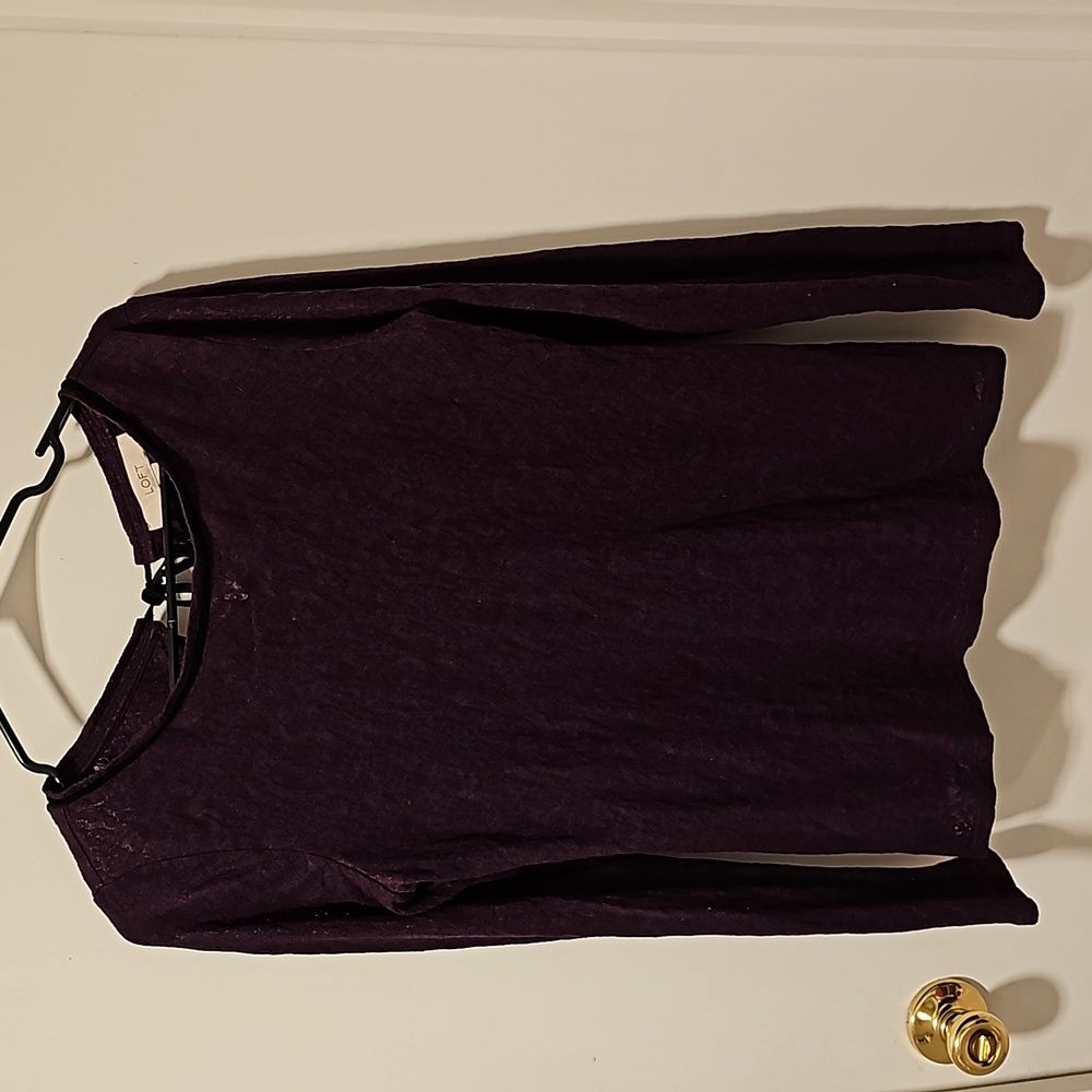 Loft Size Medium Purple Longsleeve With Black Velvet Trim and Tie Back